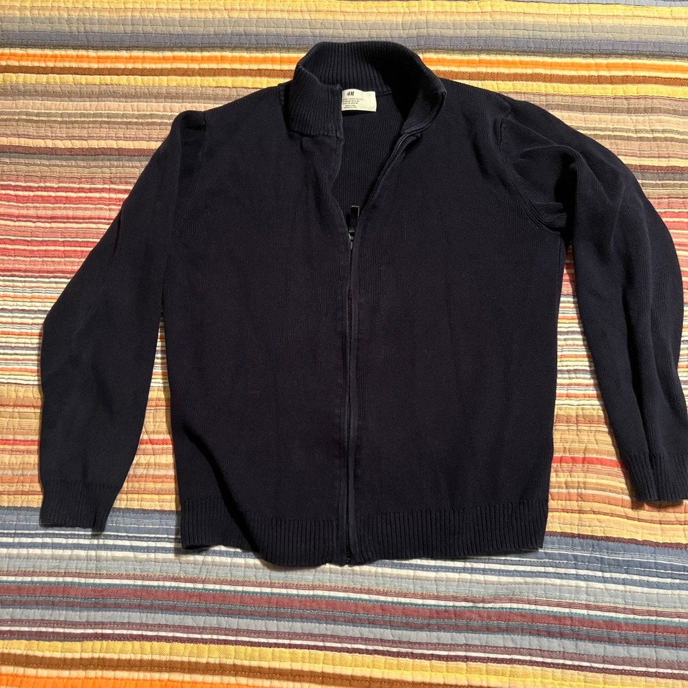 H&M Kids Boys Zip Up Cardigan Sweater Blue Ribbed EUC Size 8/10